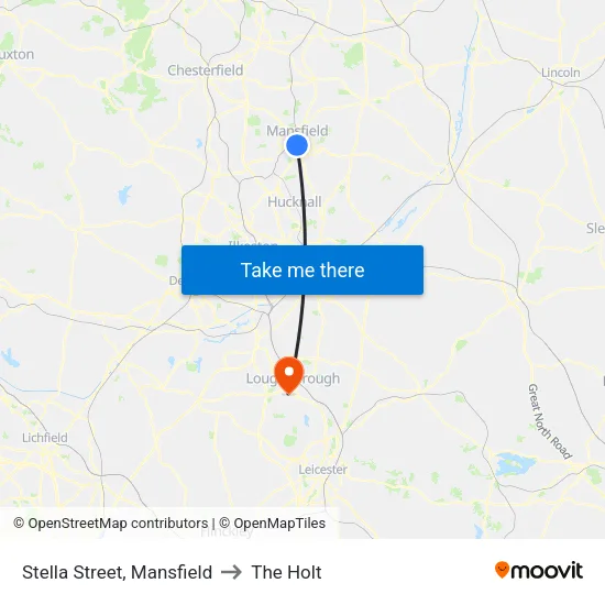 Stella Street, Mansfield to The Holt map