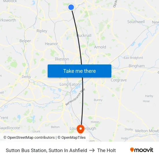 Sutton Bus Station, Sutton In Ashfield to The Holt map