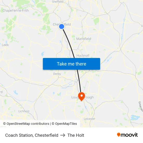 Coach Station, Chesterfield to The Holt map