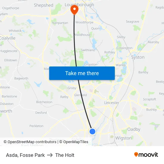 Asda, Fosse Park to The Holt map