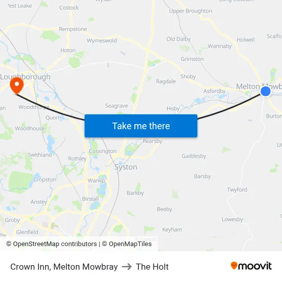 Crown Inn, Melton Mowbray to The Holt map