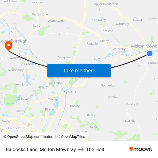 Baldocks Lane, Melton Mowbray to The Holt map