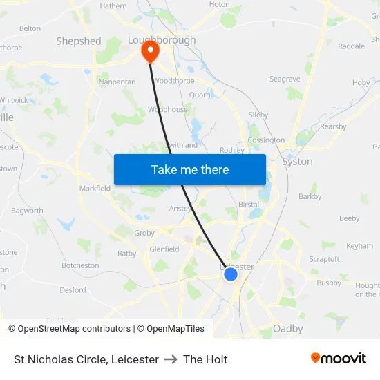 St Nicholas Circle, Leicester to The Holt map