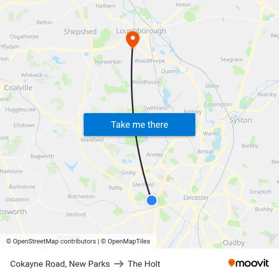 Cokayne Road, New Parks to The Holt map