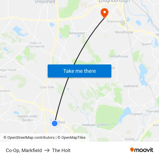 Co-Op, Markfield to The Holt map