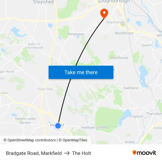 Bradgate Road, Markfield to The Holt map