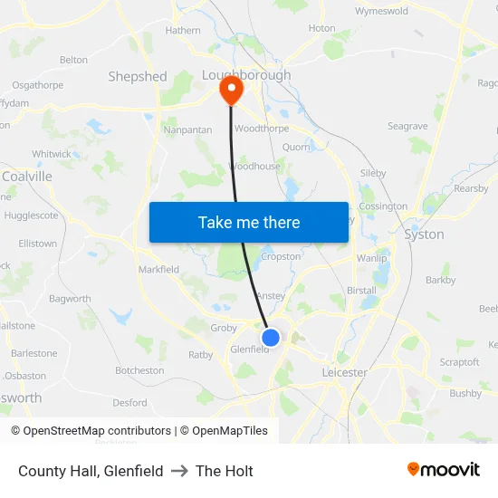 County Hall, Glenfield to The Holt map