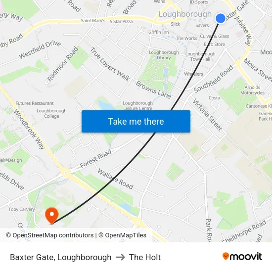 Baxter Gate, Loughborough to The Holt map