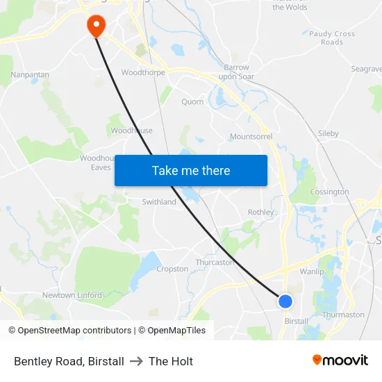 Bentley Road, Birstall to The Holt map