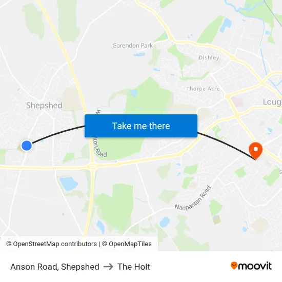 Anson Road, Shepshed to The Holt map