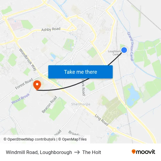 Windmill Road, Loughborough to The Holt map