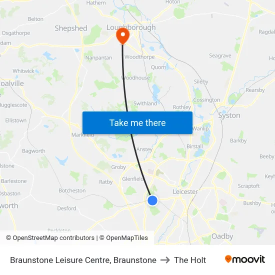 Braunstone Leisure Centre, Braunstone to The Holt map