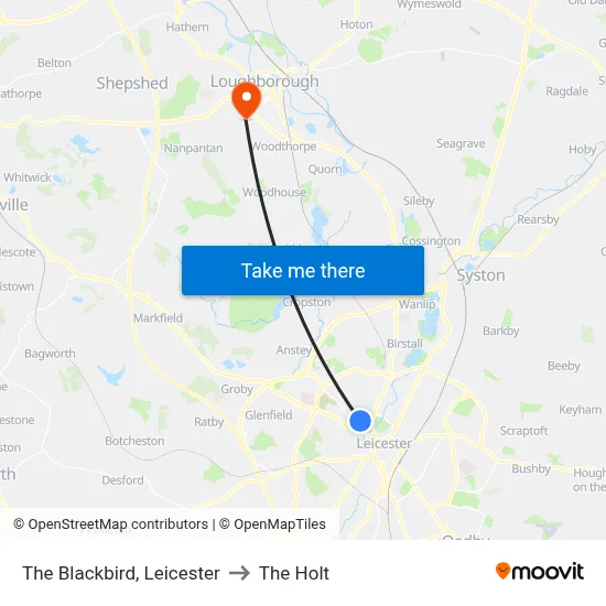 The Blackbird, Leicester to The Holt map