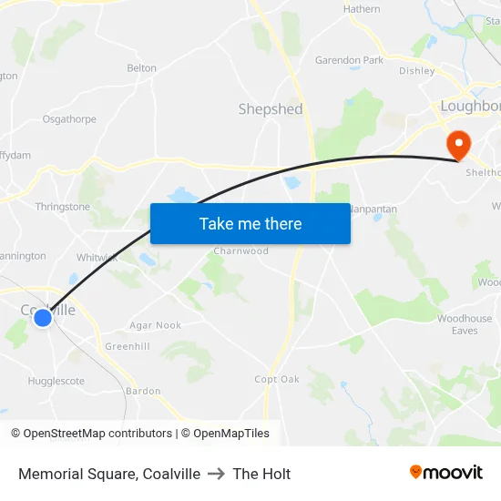 Memorial Square, Coalville to The Holt map