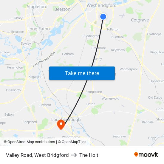 Valley Road, West Bridgford to The Holt map