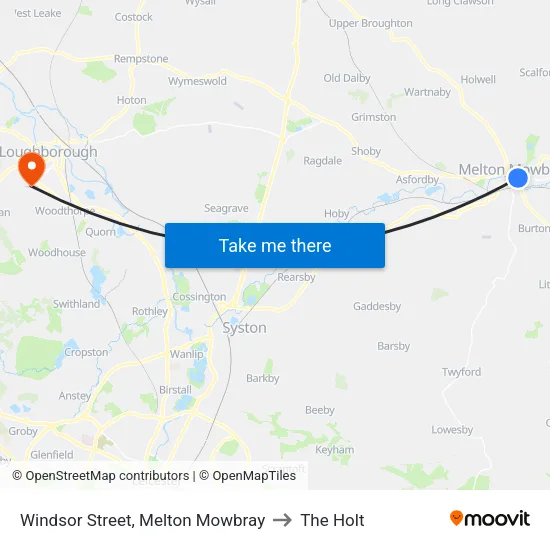 Windsor Street, Melton Mowbray to The Holt map