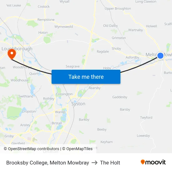 Brooksby College, Melton Mowbray to The Holt map