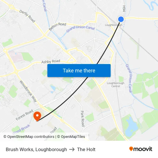Brush Works, Loughborough to The Holt map