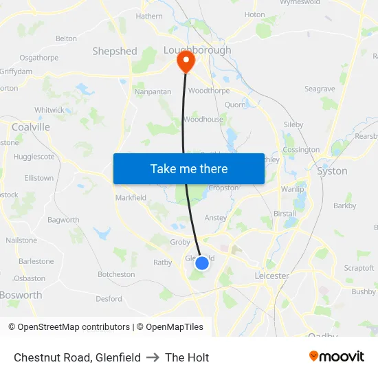 Chestnut Road, Glenfield to The Holt map