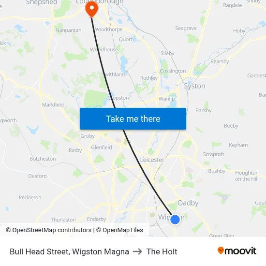 Bull Head Street, Wigston Magna to The Holt map
