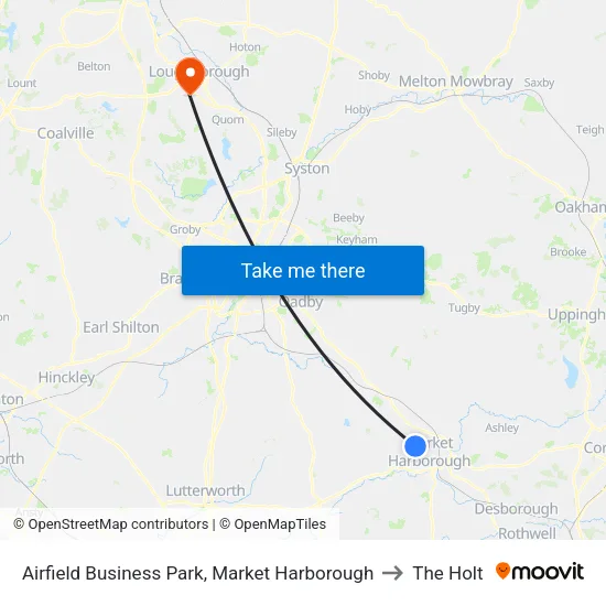 Airfield Business Park, Market Harborough to The Holt map