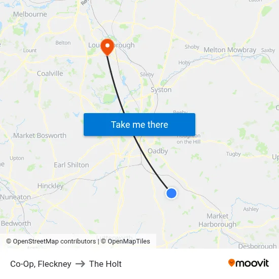 Co-Op, Fleckney to The Holt map