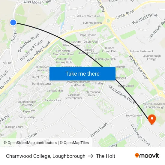 Charnwood College, Loughborough to The Holt map