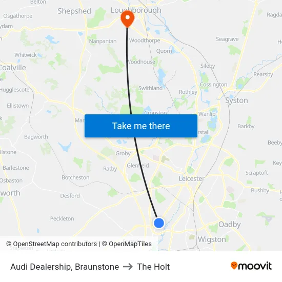 Audi Dealership, Braunstone to The Holt map