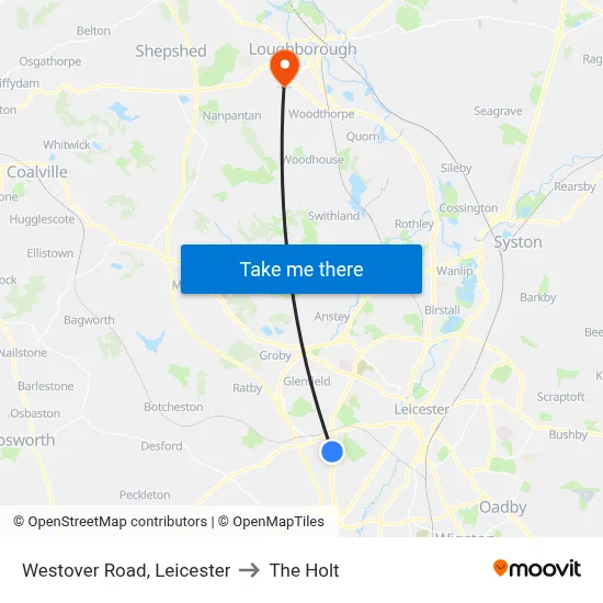 Westover Road, Leicester to The Holt map