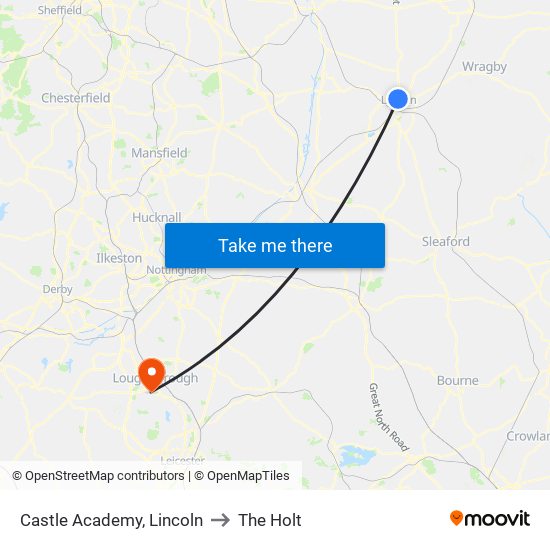 Castle Academy, Lincoln to The Holt map