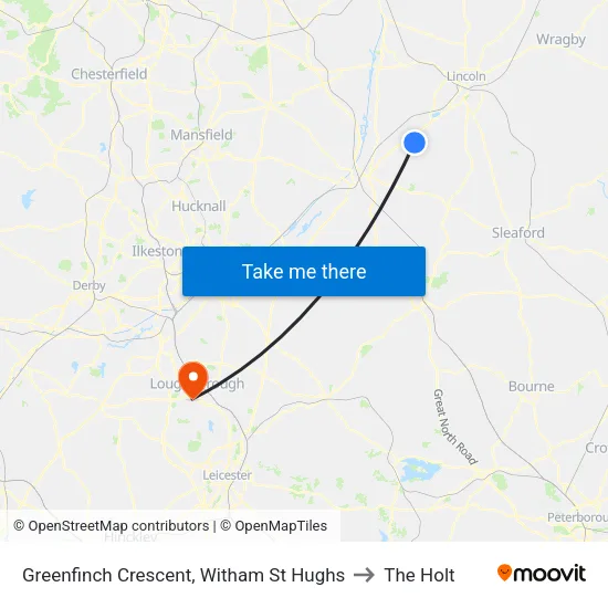 Greenfinch Crescent, Witham St Hughs to The Holt map