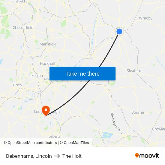 Debenhams, Lincoln to The Holt map