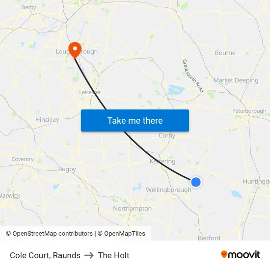 Cole Court, Raunds to The Holt map