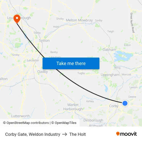 Corby Gate, Weldon Industry to The Holt map