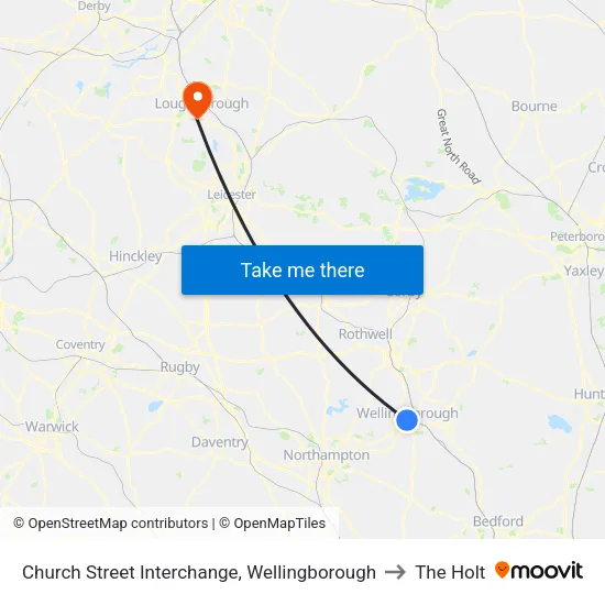 Church Street Interchange, Wellingborough to The Holt map