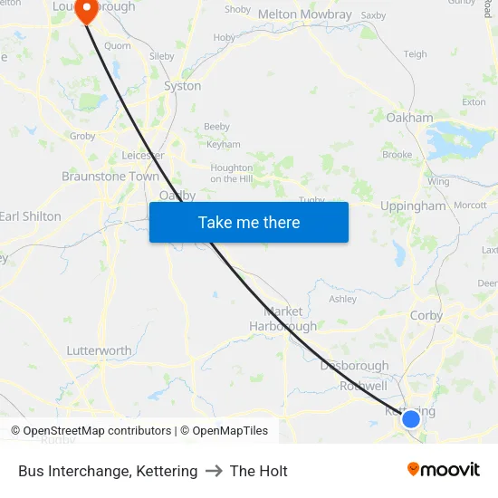 Bus Interchange, Kettering to The Holt map