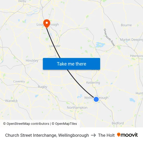 Church Street Interchange, Wellingborough to The Holt map