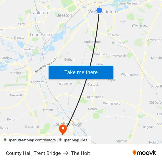 County Hall, Trent Bridge to The Holt map