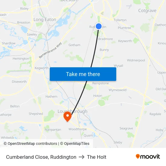 Cumberland Close, Ruddington to The Holt map