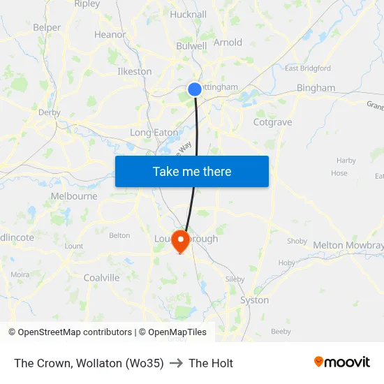 The Crown, Wollaton (Wo35) to The Holt map