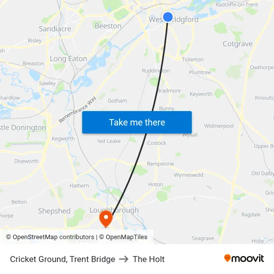 Cricket Ground, Trent Bridge to The Holt map