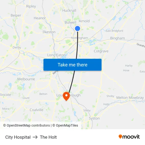 City Hospital to The Holt map