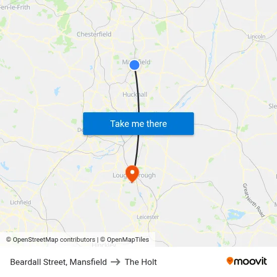 Beardall Street, Mansfield to The Holt map