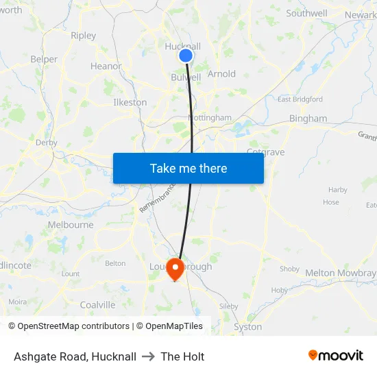 Ashgate Road, Hucknall to The Holt map