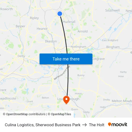Culina Logistics, Sherwood Business Park to The Holt map