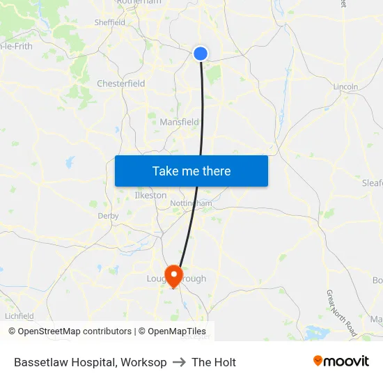 Bassetlaw Hospital, Worksop to The Holt map