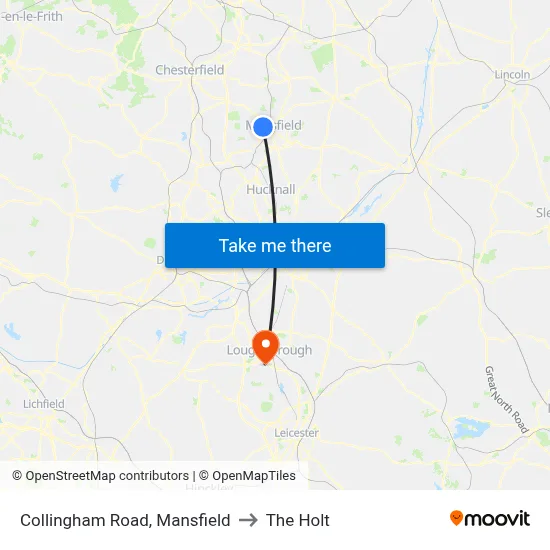 Collingham Road, Mansfield to The Holt map