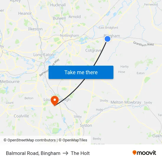 Balmoral Road, Bingham to The Holt map