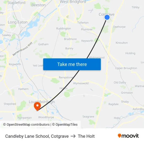 Candleby Lane School, Cotgrave to The Holt map