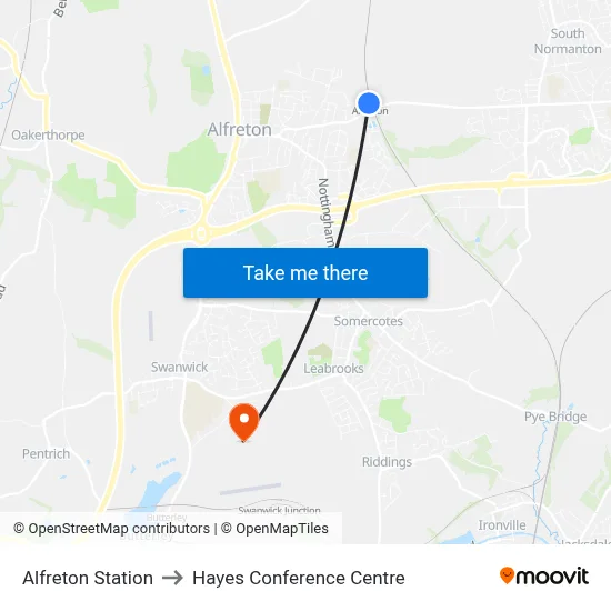 Alfreton Station to Hayes Conference Centre map